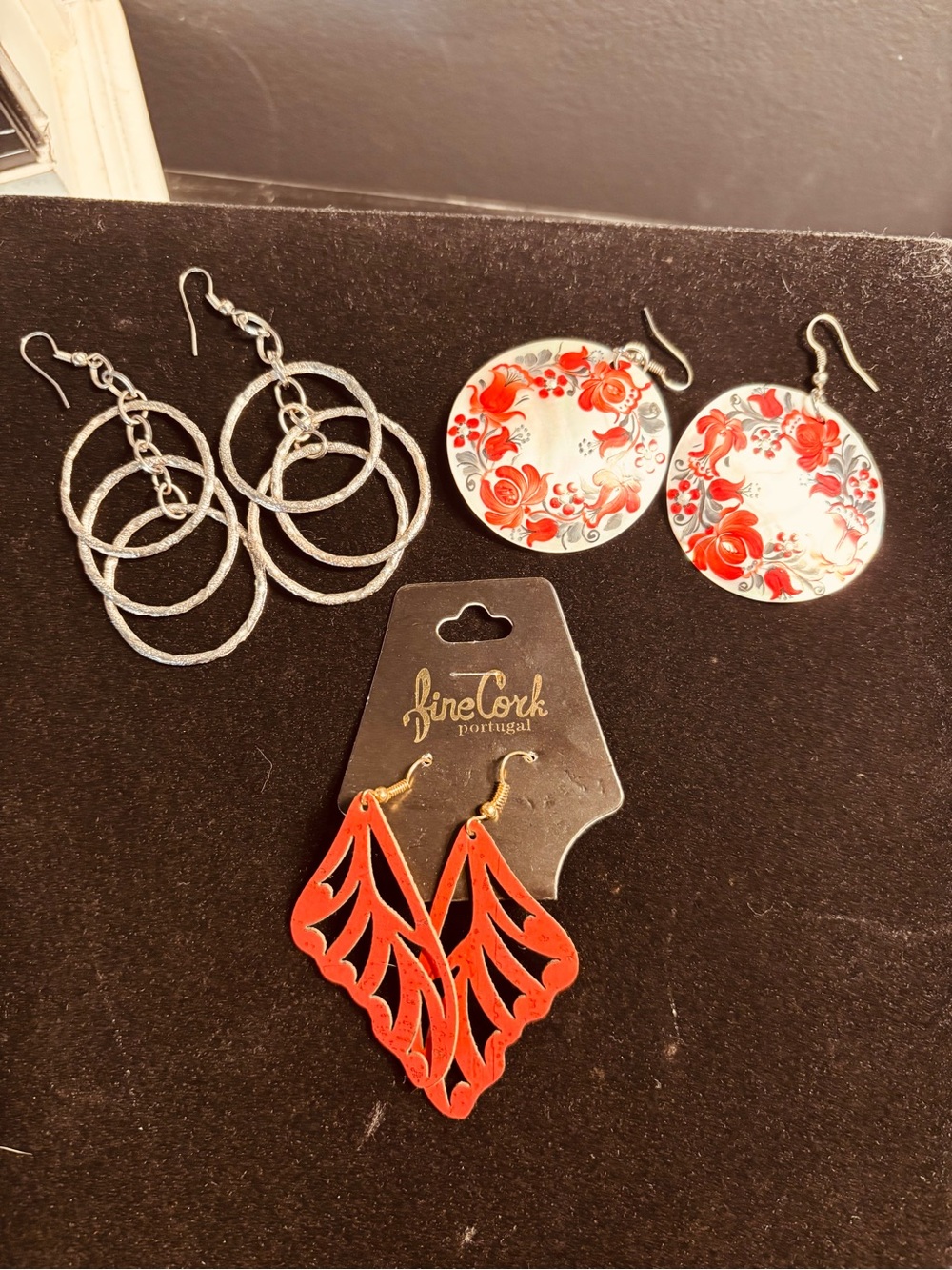 Fun! 3 pair of dangle earrings,